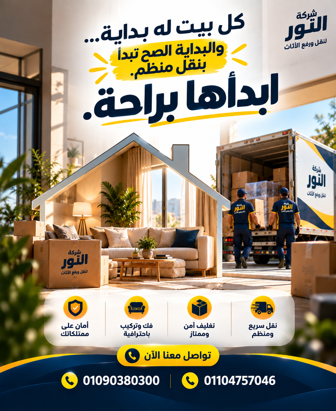 فريق شركة النور لنقل الأثاث في القاهرة ينقل كراتين العفش إلى سيارة النقل